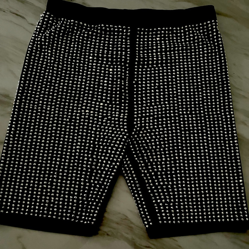 Black and silver iridescent shorts.